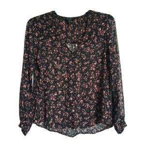 Women's Jessica Simpson Sheer Black Floral Blouse Top Size M